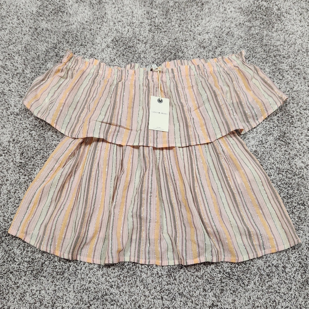 Lucky Brand Ruffle Striped Off the Shoulder Top